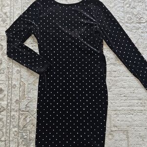 H&M Black Velvet Dress with White Polka Dots